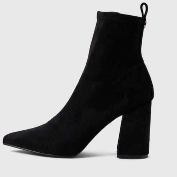 Steve Madden Falona Black Faux Suede Sock Booties Block Heel Size 10 - Picture 2 of 9